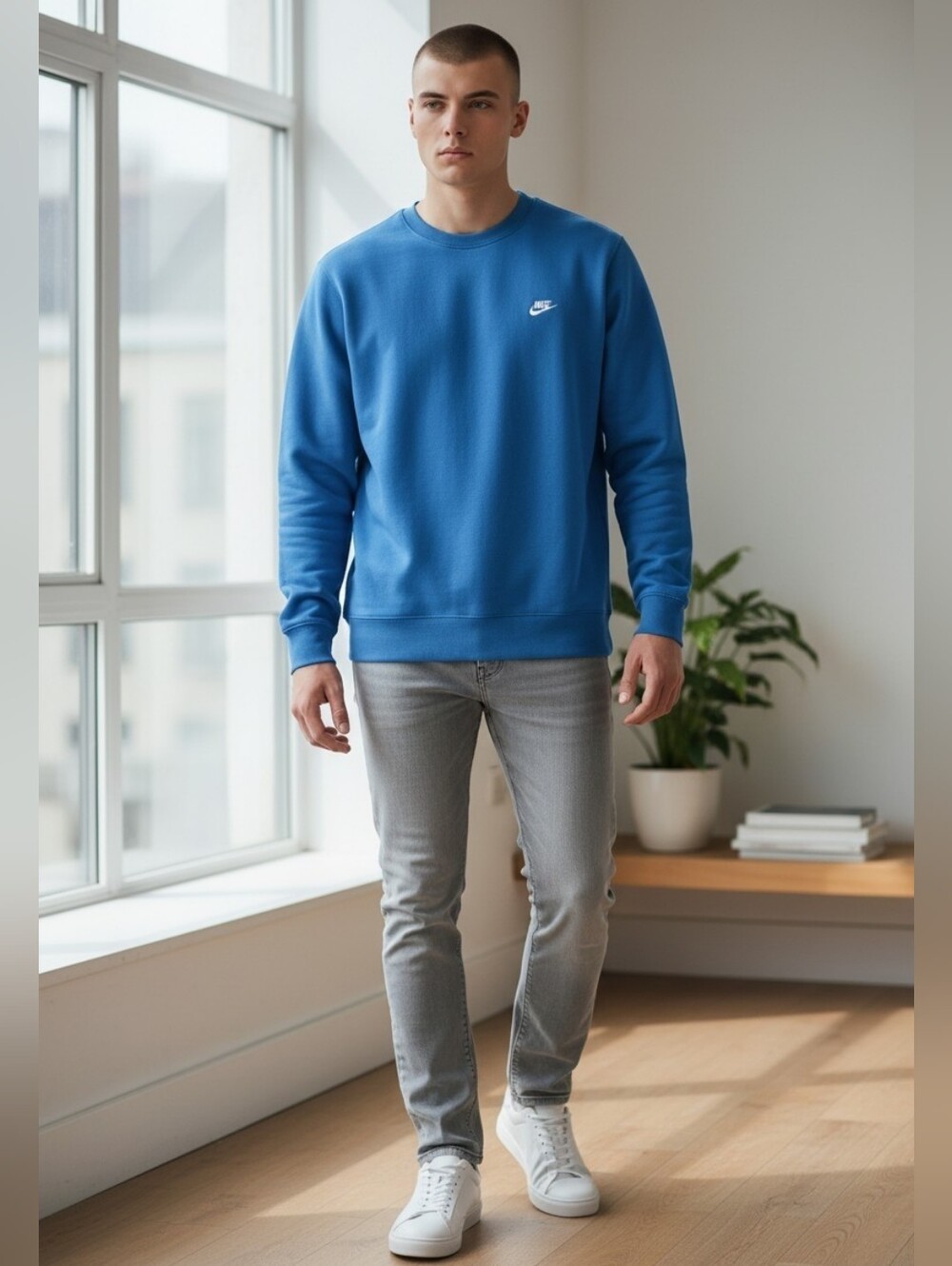 Nike Light Blue Crewneck Sweatshirt with White Swoosh